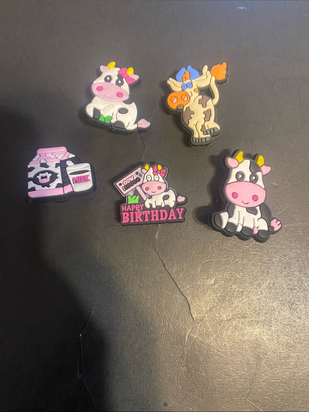 Cute Cow Cartoon Shoe Charms - Pink, White, Black Set